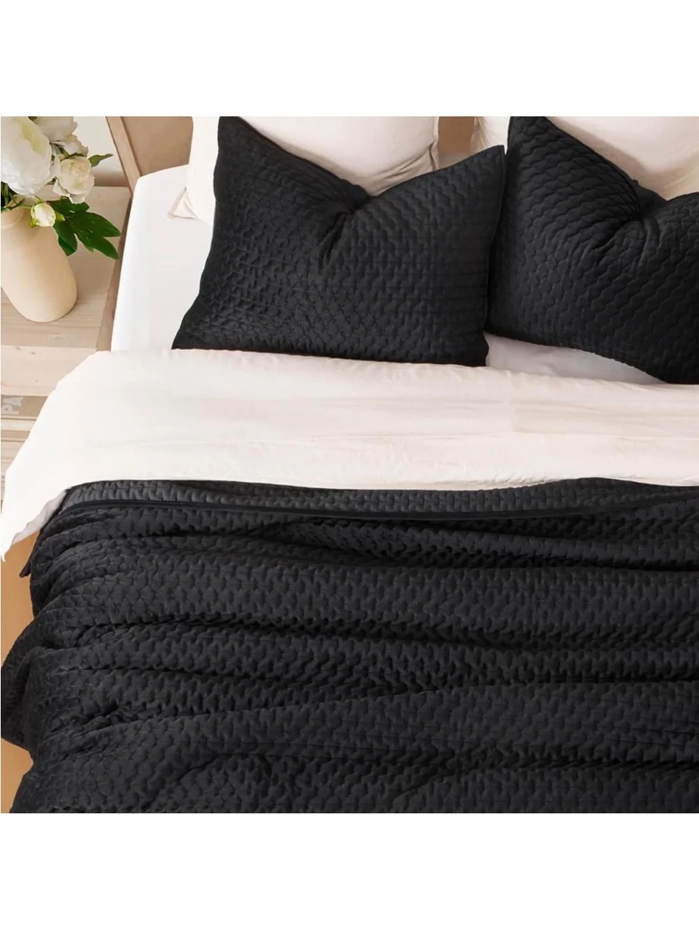🆕 PB Style Black Velvet Coverlet Sateen KING Bedding Set Diamond Stitch NEW GOTH
